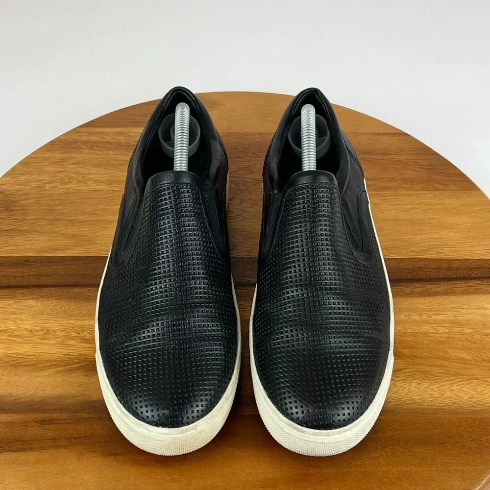 Mens Vince Fletcher Black Leather Slip On Casual Comfort Sneakers Shoes Size 8 M